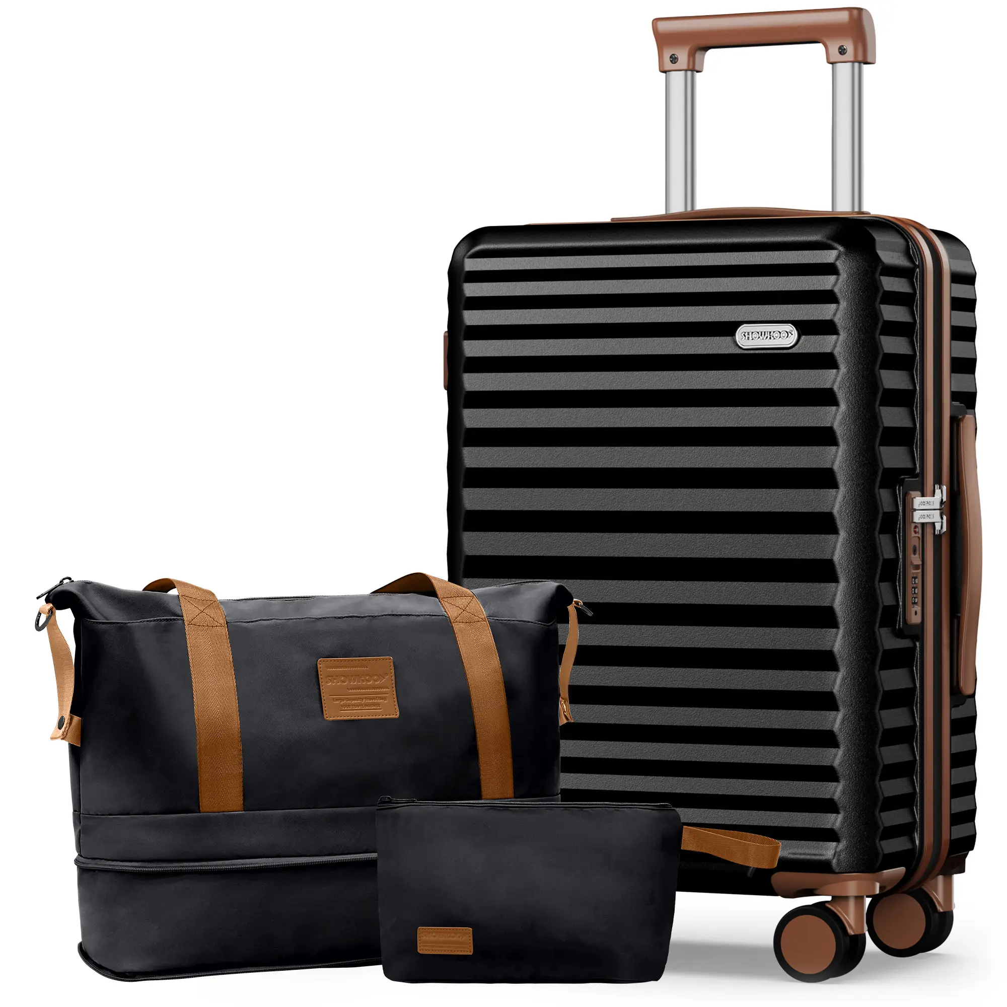 SHOWKOO 3-Piece Luggage Set - 28in PC Hardshell Carry-On Spinner Suitcase with TSA Lock, Buckle, Zip, Expandable Design, Lightweight Durable Duffel Bag for Travel sohochic