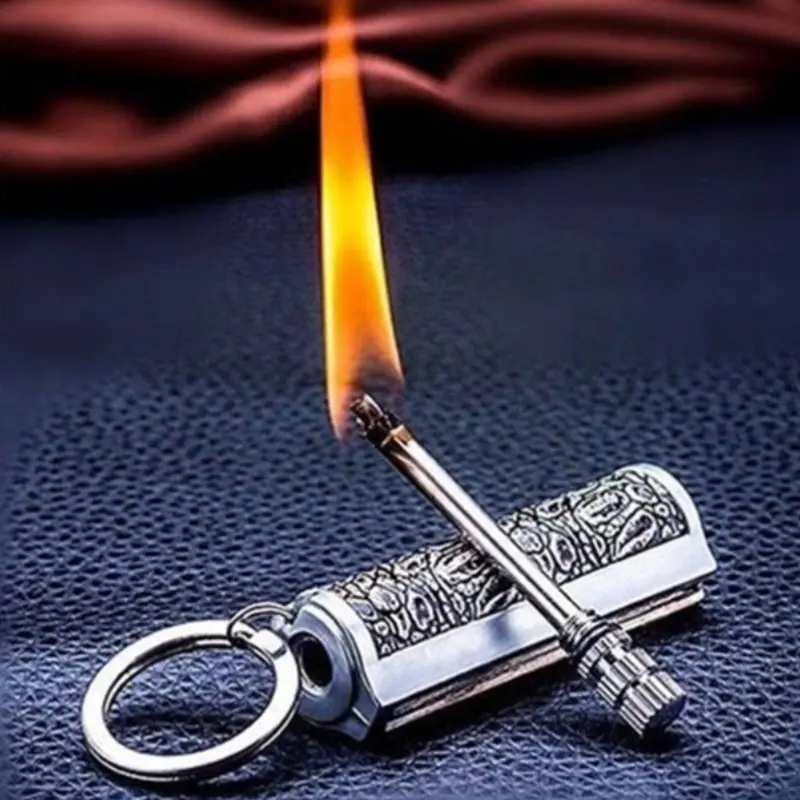 Permanent Match Lighter, Kerosene Igniter, Keychain, Metal Match Open Flame Igniter Equipment, Portable Metal Keychain Men's Gift, Suitable For Outdoor Camping And Hiking (Kerosene Is Not Included In Delivery, You Need To Bring Your Own Kerosene