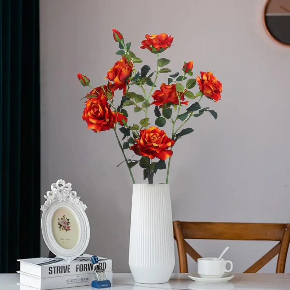 70cm Orange Artificial Peony Flower Trees Set of 2 with Pots - Silk Plastic Realistic Orange Blossoms, Green Leaves, Easy Care, UV-Resistant for Room Decor