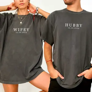 Custom Date Wifey Hubby Comfort Colors Shirt, Personalized Anniversary Graphic Tee, Matching Couples Unhinged Tees, Wedding Gifts, Anniversary Gifts