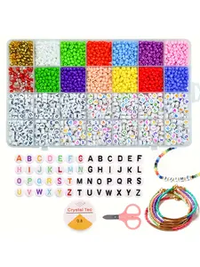 3500pcs 28-Grid 4mm Multicolor Glass Seed Beads, Acrylic Letter Beads Jewelry Making Kit, DIY Bracelet Keychain Craft Set