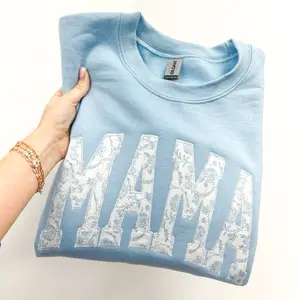 MAMA Blue Chinoiserie Embroidered Sweatshirt