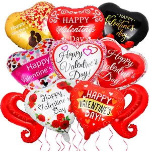 20 Happy Valentines Day Balloons - Red And Pink Aluminum Foil Heart Shaped Balloons With 'I Love You' Message And Ribbon For Wedding Decor And Romantic Photo Props
