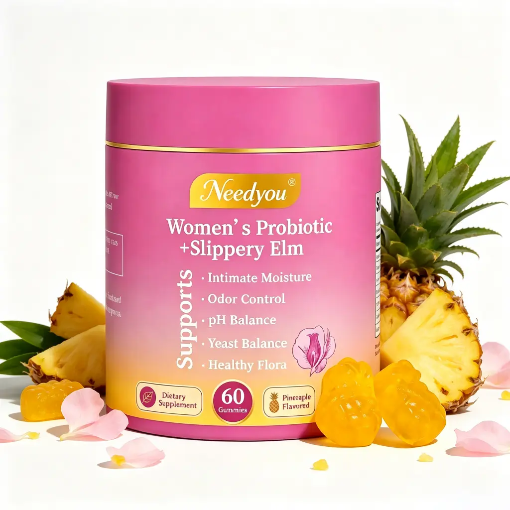 Her Juicy Feminine Probiotics Gummies - Optimized Probiotic Formula with Slippery Elm, Prebiotics & Lactobacillus Blend for Women’s pH Balance and Persistent Intimate Dryness, Hawaiian Pineapple Gummies 60 Counts