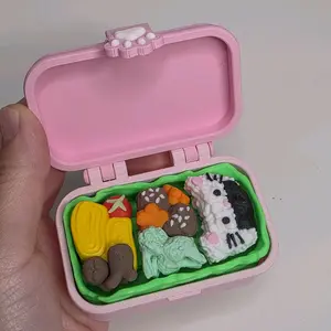 3D Printed Bento Box Clicky - Pink & Green Design with Fun Food Shapes for Kids