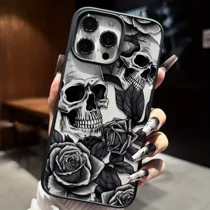 Skull and rose pattern anti-drop protective case, stylish Gothic design, full-edge scratch-resistant and durable protective shell, suitable for iPhone 17/16/15/14/13/12/11/X/XS/XSMAX, a gift for friends, family, and yourself