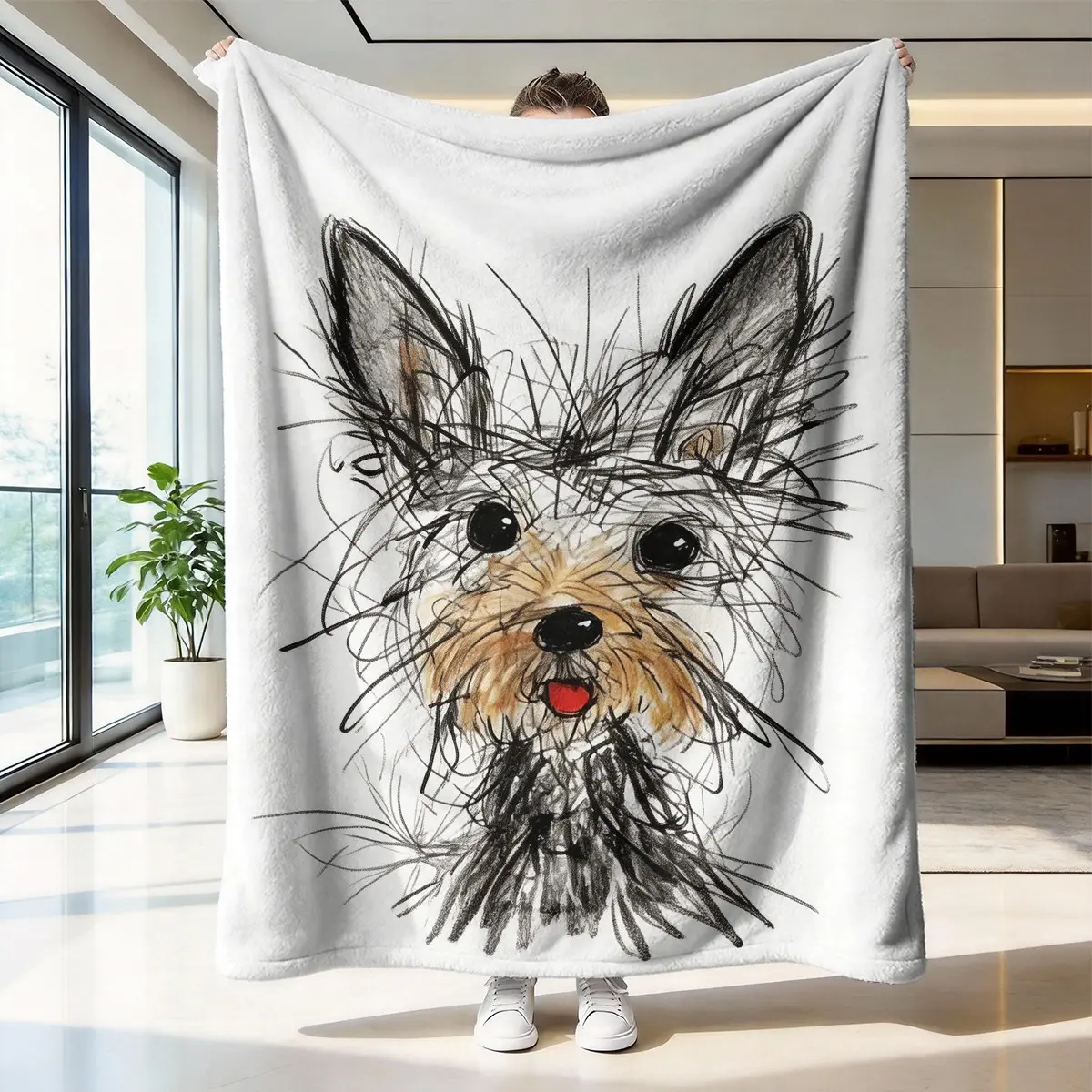 Yorkshire Sketch Flannel Blanket, Soft Skin-Friendly Warmth, Sofa Bedroom Nap Multi-Scene Use, Cozy and Comfortable Bedding Accessory