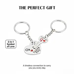 2pc Set Men Women Cute Heart Key Keychain Couple Key Ring Lovers Key Chain Jewelry Accessory Gift