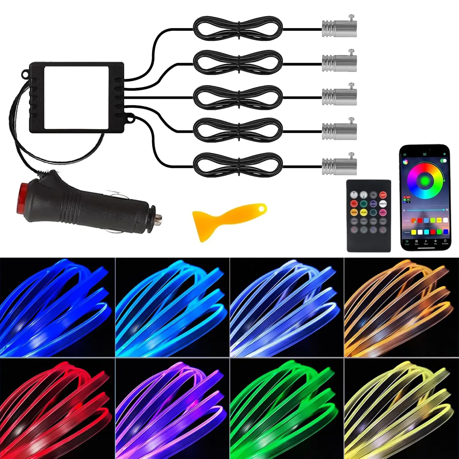 Smart Wireless APP & Remote Control Interior Car LED Strip Lights, RGB 5 in 1 Car Ambient Lighting Kit, Inside Neon Dash Strip with Music Mode,for Car,Truck,SUV,12V,Car Accessories Gifts for Women and Men