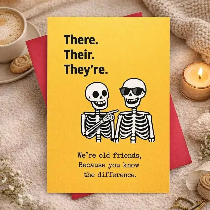 Spooky Skeleton Halloween Card, Funny Halloween Greeting Card, Cute Cartoon Halloween Card with Envelope, Witty Halloween Gift for Friends, Halloween Party Card