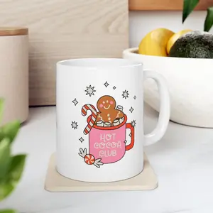 Hot Cocoa Club Mug 11oz Mug Aesthetic Christmas Mug Pink mug Gingerbread Man Pink Christmas Mug Preppy Christmas