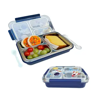 Bento Lunch Box with 3 Compartments Reusable Leak-Proof for School Work Includes Spoon Fork Stainless Steel Container Sealed to Prevent Food Moving Mixing