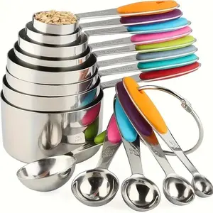 13-piece stainless steel measuring cups and spoons, kitchen utensils with thickened silicone handles, including 8 measuring cups and 5 measuring spoons for kitchen tools, kitchenware and baking measurements