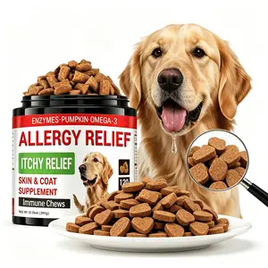Probiotic soft chewable tablets, suitable for dogs, relieve seasonal allergies and maintain gut and digestive health. Veterinary approved, made with high-quality ingredients - a nutritional supplement.