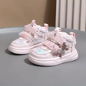 Shiny Rhinestone Girl Sneakers |             Bowknot/Butterfly Decoration, Heart-shaped Cut Suitable for Spring and Autumn Seasons Casual and Party Shoes Celebrity Style