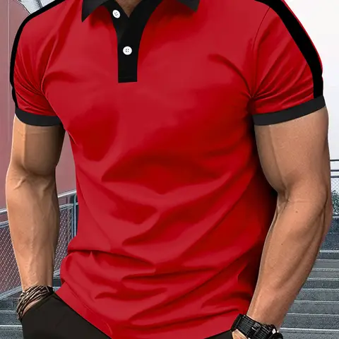 Men's Short-Sleeve Classic Polo Shirt - Chic Vintage Retro American Vibe, Button-Detailed Business Lapel, Personality Pony Print, Wrinkle-Resistant Fabric, Summer Party Bottoming Top