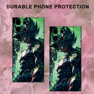 Shonen Anime Fan Gift Smartphone Case, Super Warrior Green Aura Battle Art Cover for Samsung Galaxy S26 S25 S24 S23 S22 S21 Ultra Plus FE, Cellphone Handheld Devices Accessories