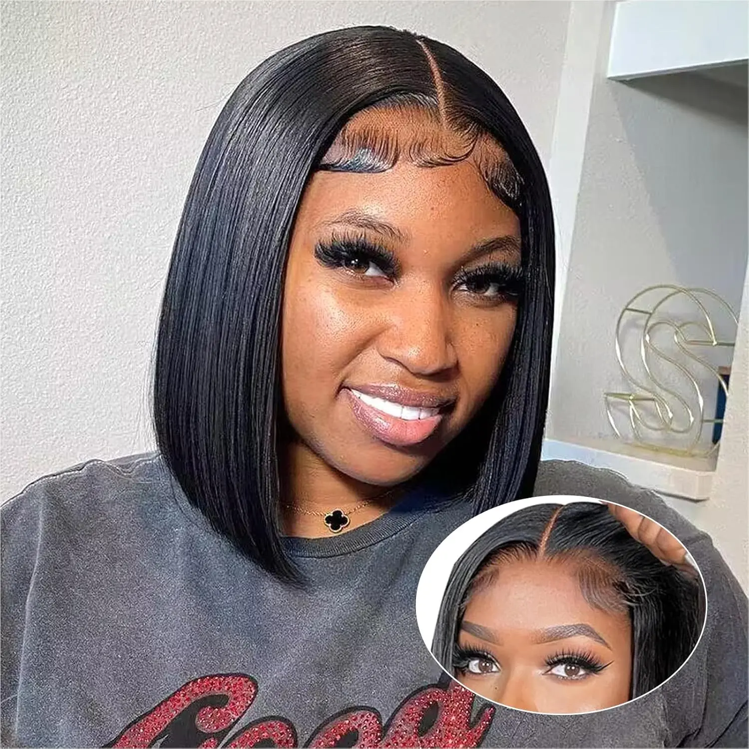Wear and Go Glueless Bob Wig Human Hair Pre Plucked Pre Cut 4x4 Lace Closure Bob Wigs For Black Women Human Hair Glueless Straight Bob Lace Front Wigs Human Hair For Beginner Short Bob Wig