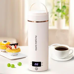 Portable Mini Travel Electric Kettle, Small 304 Stainless Steel Hot Water Boiler with 4 Temperature Settings, Fast Boiling with Auto Shut-Off and Boil Dry Protection, 400ml Beige