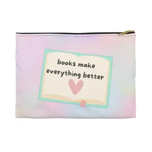 Library Days | Books Make Everything Better accessory pouch | pastel book illustration, reading quote