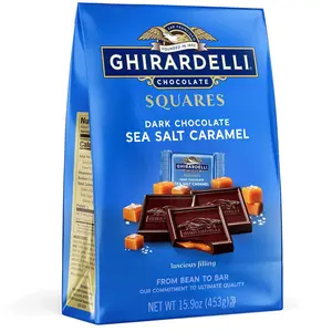 GHIRARDELLI Dark Chocolate Sea Salt Caramel SQUARES – Premium Individually Wrapped Dark Chocolate Candy with Buttery Caramel Filling and Sea Salt, 15.9 oz Bag