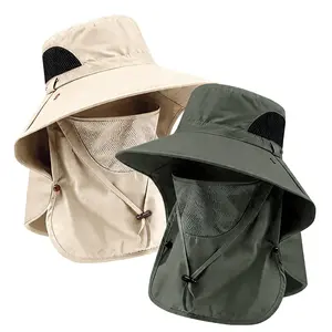 Quick-Dry Men’s Waterproof Fishing Hat with UV Protection Wide Brim Bucket Hat Detachable Neck & Face Cover for Outdoor Activities Summer