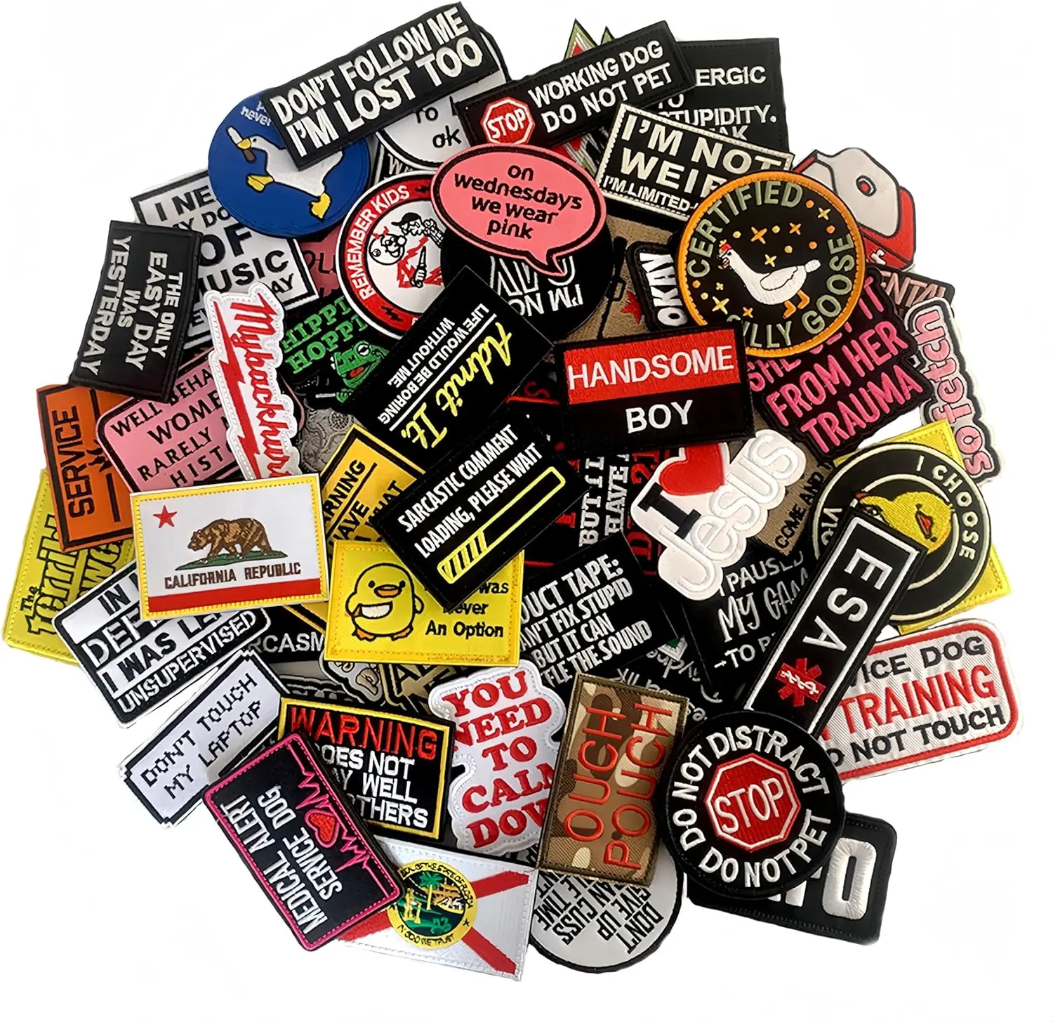 20 Pieces Random Style Tactical Patch Pack, Funny Patch Full Embroidered Appliques for Tactical Gear