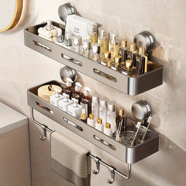 Heavy Duty Suction Cup Shower Shelf – Wall Mounted Bathroom Organizer, Rust Resistant Storage Rack for Shampoo Soap, Space Saving Shower Caddy
