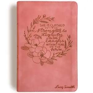 Personalized CSB Bible - Pink - She is Clothed with Dignity (Proverbs 31:25) - Hand Lettered and Engraved