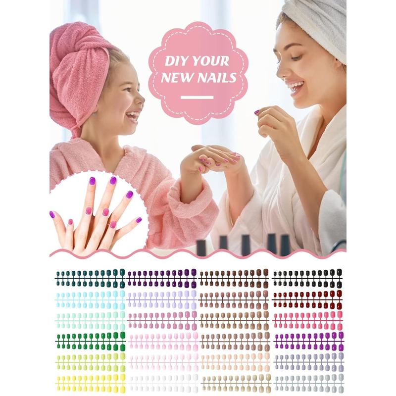 288 Pieces Kids Short Matte Press on Nails, TOROKOM Children Fake Nails Acrylic Nails Art Tip for Kids Short Square Full Cover Fake Nails for Women Girls (12 Matte Colors)