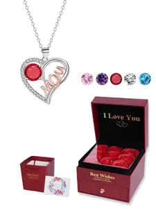 Women's Heart Necklace Gift Set, Elegant Copper Chain Jewelry for Mother's Day & Birthdays, Perfect Rose Box Present for Mom