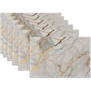 Placemats Set of 6,White Gold Marble Table Mats Heat Resistant Place Mats Washable Dining Table Mats for Indoor Easy 12 x 18 Inch
