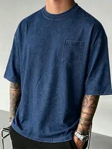 Unisex Street Style Summer Pocket Denim Cool 100% Cotton Heavyweight Short Sleeve Top T-Shirt, Perfect for Streetwear, High Street Casual, Men's Gift, Couple Wear