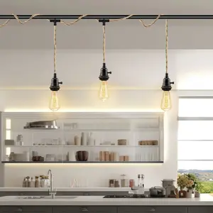 1pc 3-Light Plug-In Pendant Light With Twisted Rope