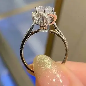 ShineofDiamond Elegant Flower Design 1.0 CT Round Cut Moissanite Engagement Ring luxury engagement ring everyday glamour Sterling Silver Stackable Moissanite Ring