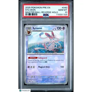 2025 Pokemon Prismatic Evolutions Sylveon #040 10 Master Ball Reverse Holo