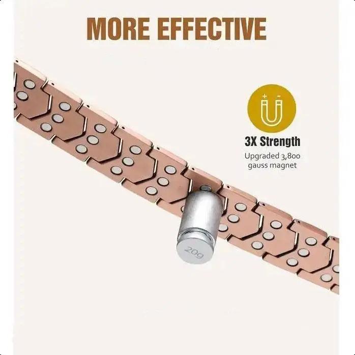 Men's pure copper magnetic therapy bracelet, with three rows of powerful magnets inside, a pain-relieving energy jewelry, super magnetic energy copper bracelet, adjustable body pain relief wristband! The best gift for your husband or elders!