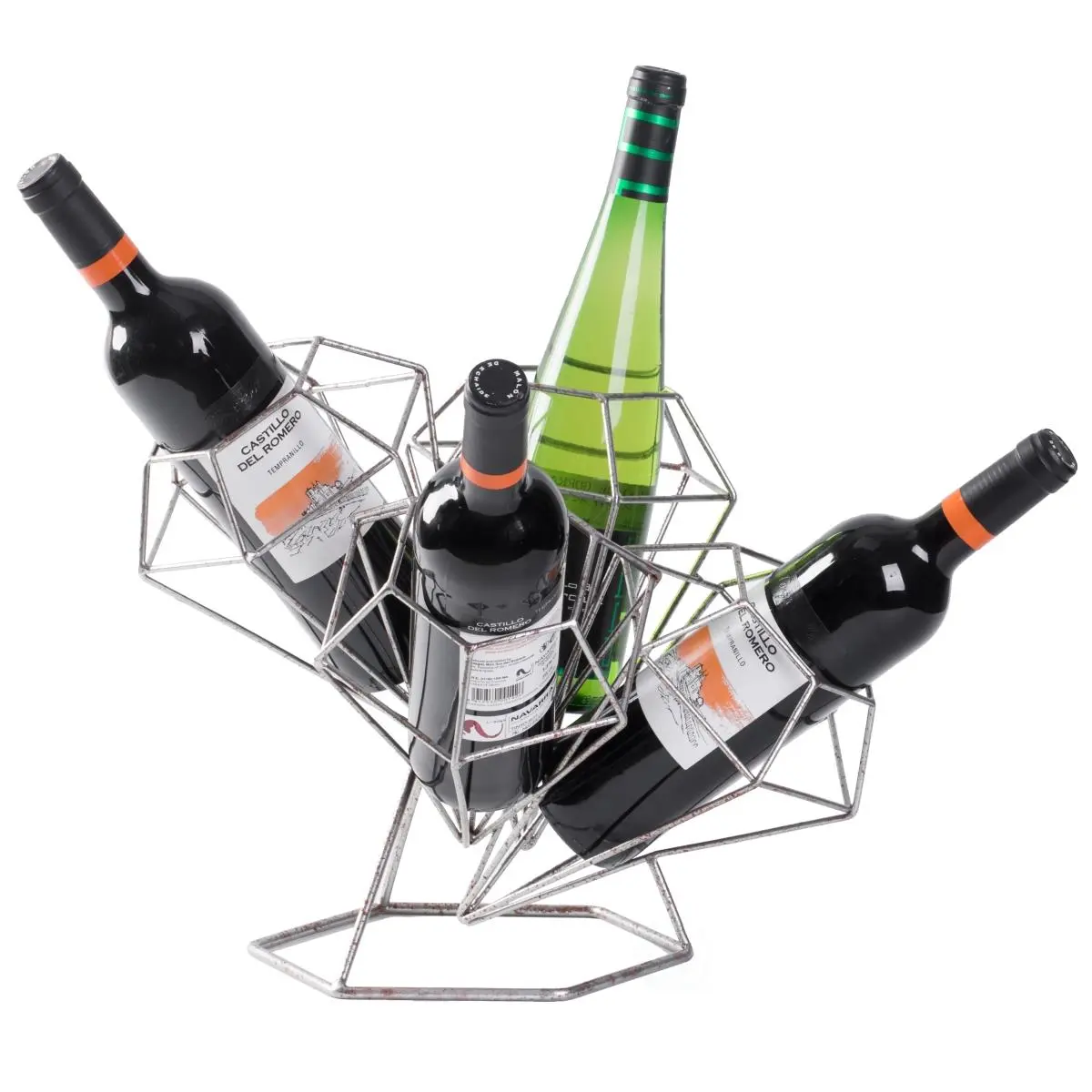 Vintiquewise Vintage Art Deco Bronze Finish Diamond-Shaped 4-Bottle Wine Rack, Sturdy Metal Storage with Sturdy Base, Faux Rust Effect, 12.75x13.25x11.75in Kitchenware for Tabletop Use, Rustic