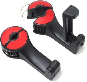 Universal Car Vehicle Back Seat Headrest Mobile Phone Holder Hanger Holder Hook for Bag Purse Cloth Grocery (Red - 2 Pack)