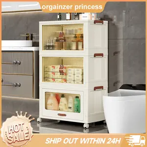 ONAIL Drawer style Super large Foldable Storage Box with Lid & Universal Wheels, Stackable Household Storage Holders with Wheels for Kitchen Bedroom Bathroom warehouse ( cream white) Kitchen Storage,Home Storage,Bathroom Organization,Balcony Organizer