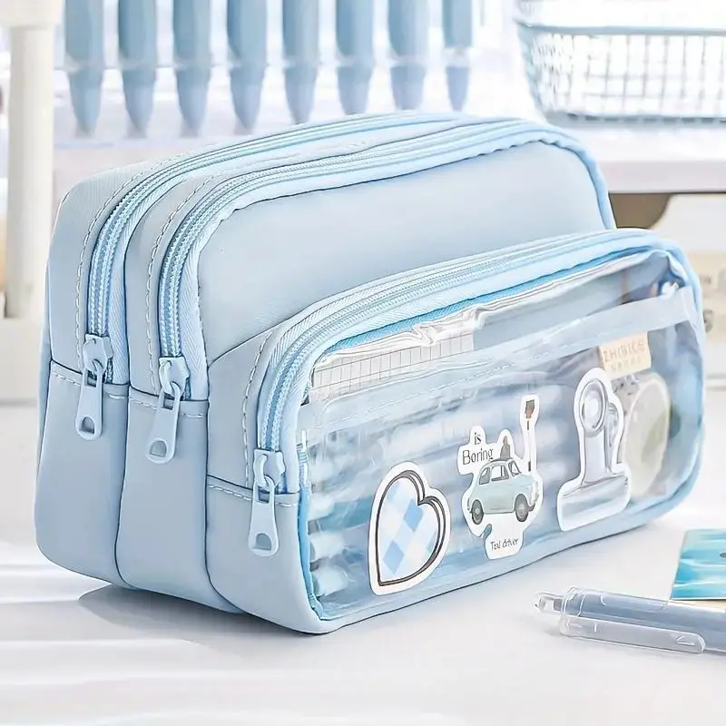 Large Capacity Pencil Case, 1 Count Cartoon Pattern Portable Multifunctional Stationery Storage Bag with Zipper, Office Supplies Desk Organizer for Office Home School