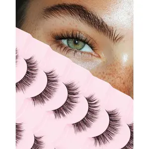 Natural Lashes Wispy Lashes Natural Look False Eyelashes Natural Flared Eyelashes False Eye Lashes Soft Fluffy Lashes 7 Pairs D75