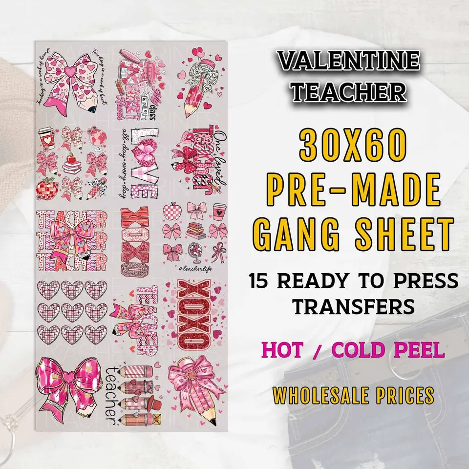 Valentines Teacher Gang Sheet, Teacher DTF Transfer, DTF Transfer Ready For Press, Valentines Day DTF Transfers, Teacher Transfers, Xoxo Dtf
