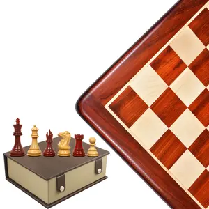 Combo of 3.9" Professional Staunton Chess Set - Pieces in Bud Rosewood With Board and Box