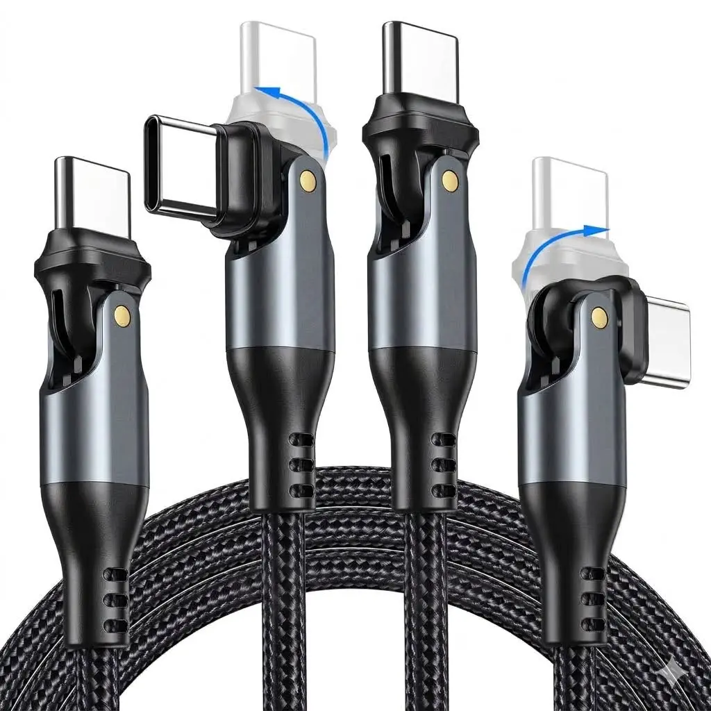 240W USB-C Fast Charging Cable 2-Pack (6FT) – Type-C to Type-C High-Speed Charging Cord with 180° Rotating Dual Connector for Phones, Tablets & Laptops