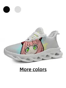 Kids' Cute Pink-Haired Big-Eyed Anime Girl Trendy Casual Sneakers - Skin-Friendly Mesh, High Elastic Shock-Absorbing & Non-Slip for Daily Outings & Outdoor Play