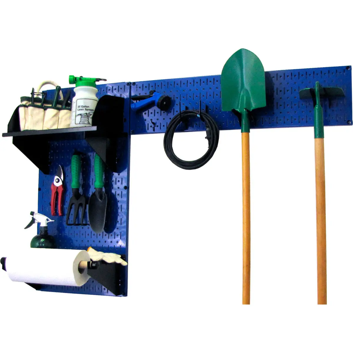 Wall Control Formed Metal Pegboard Garden Tool Organizer for Garage - Tool Storage with Slotted Hooks, Mounting Hardware, Blue & Black, Wipe Clean, 48x32x9", 4x16x33", 21 lbs Capacity