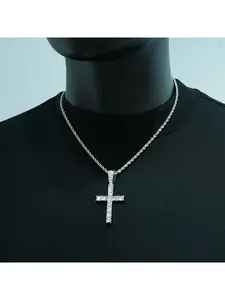 European and American style full-diamond cross pendant, personalized light luxury accessory jewelry, eco-friendly alloy vintage cross twisted necklace