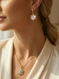 3PCS Snowflake Jewelry Set Necklace Earrings for Women, Snowflake Zircon Flower, New Design Pendant Rotating Set, Titanium Steel Necklace