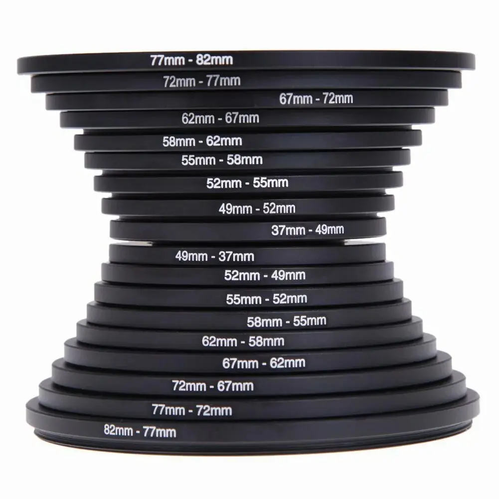 18pcs 37- 82mm Step Up Down Camera Lens Filter Adapter Ring Bracket Mount Set